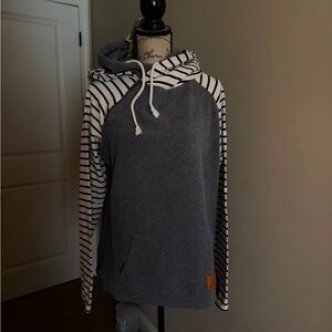 Gray and White Striped women’s double Hoodie